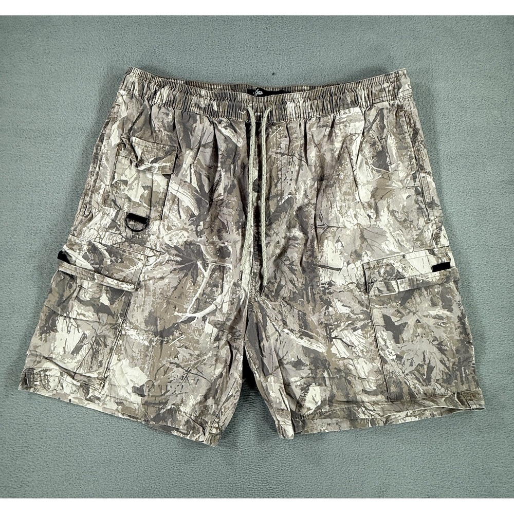 Brooklyn Cloth Cargo Shorts Camo XL Elastic Waist Drawstring Brown